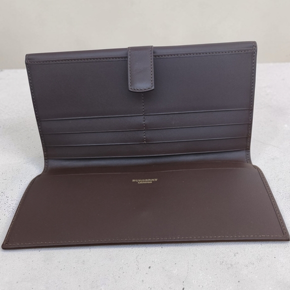 Burberry Haymarket Nova Check Bifold Wallet Brown Leather Gold Buckle Italy - Picture 3 of 15